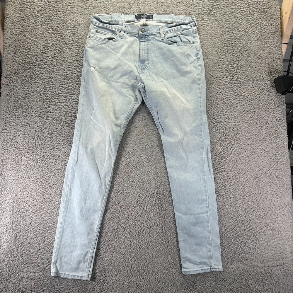 Hollister Epic Flex Jeans Mens 36x34 Blue Cotton Denim Skinny Leg Faded Stretch